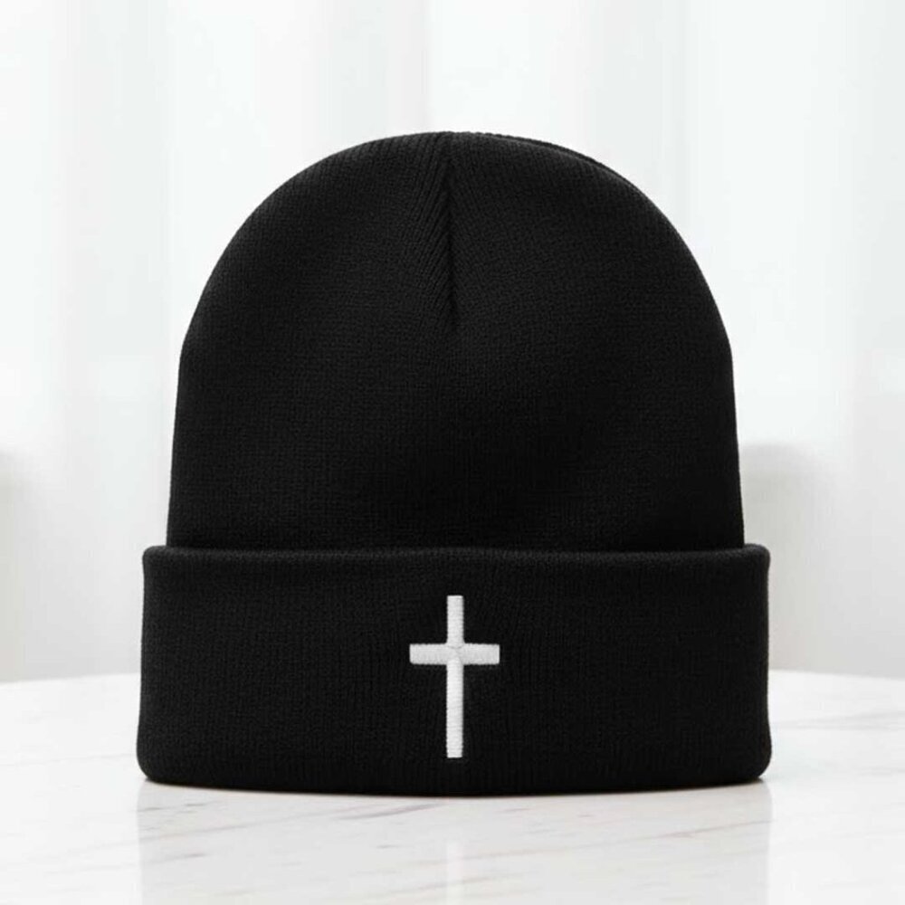 Black Cross Beanie Cap Hat